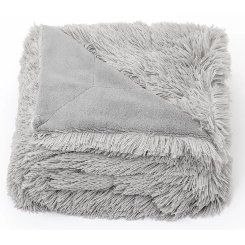 Silver Reversible Faux Fur and Fleece Throw Blanket 60" x 70"