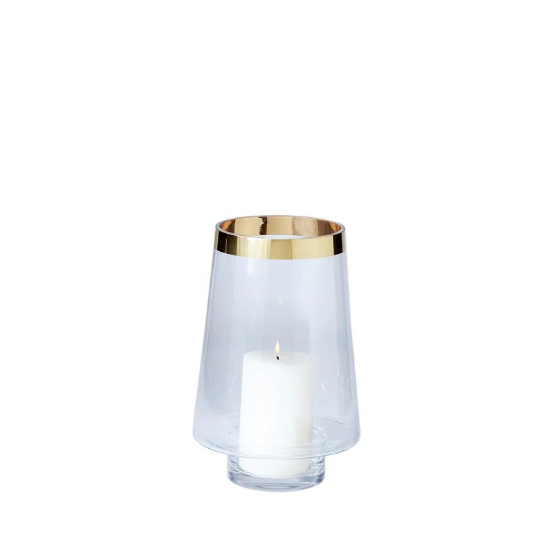 Clear Glass Hurricane with Gold Band, 14-inch