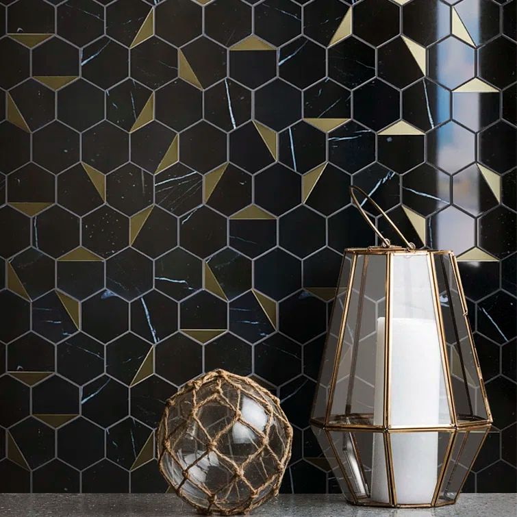Black Gold Hexagon Marble Honeycomb Mosaic Wall Tile