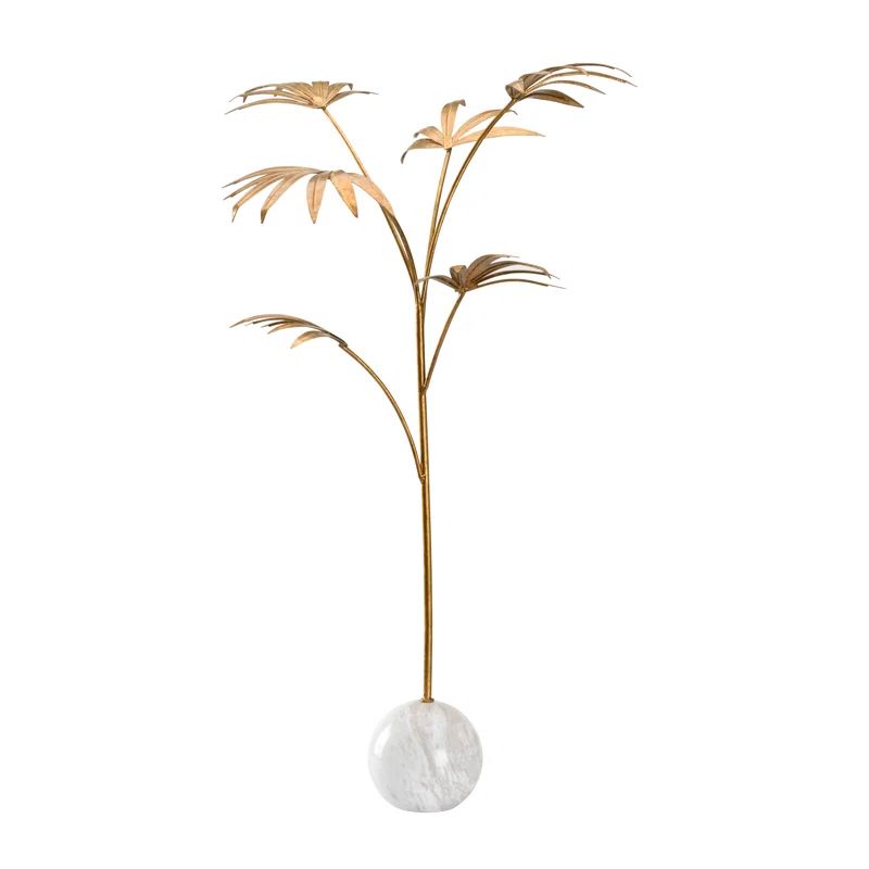 Large Gold Metal Leaf Sculpture with White Marble Base