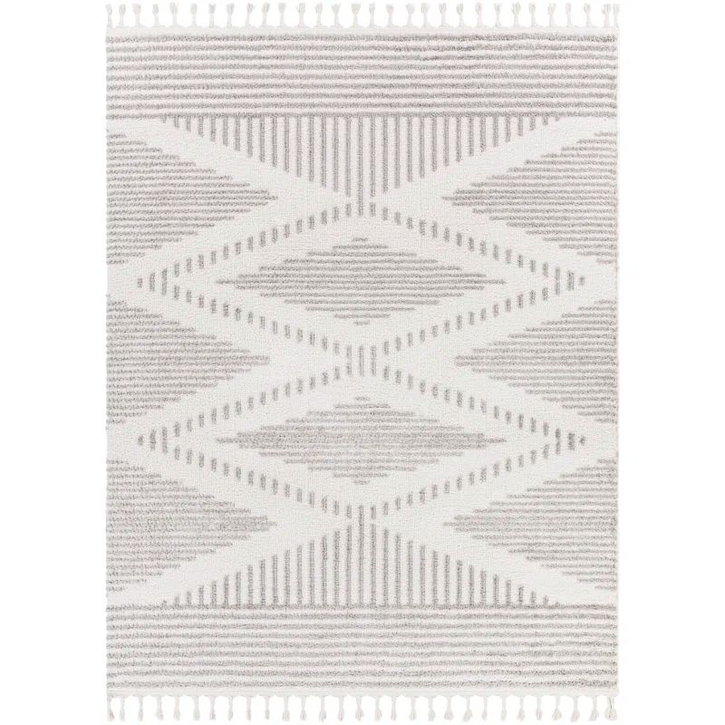 Gray and Cream Geometric Shag Area Rug 6'7" x 9'