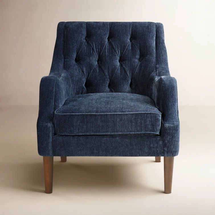 Elegant Navy Velvet Wood Accent Chair with Button Tufting