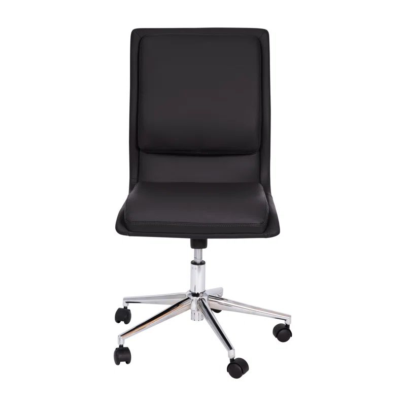 Ergonomic Black LeatherSoft Armless Swivel Task Chair with Chrome Base