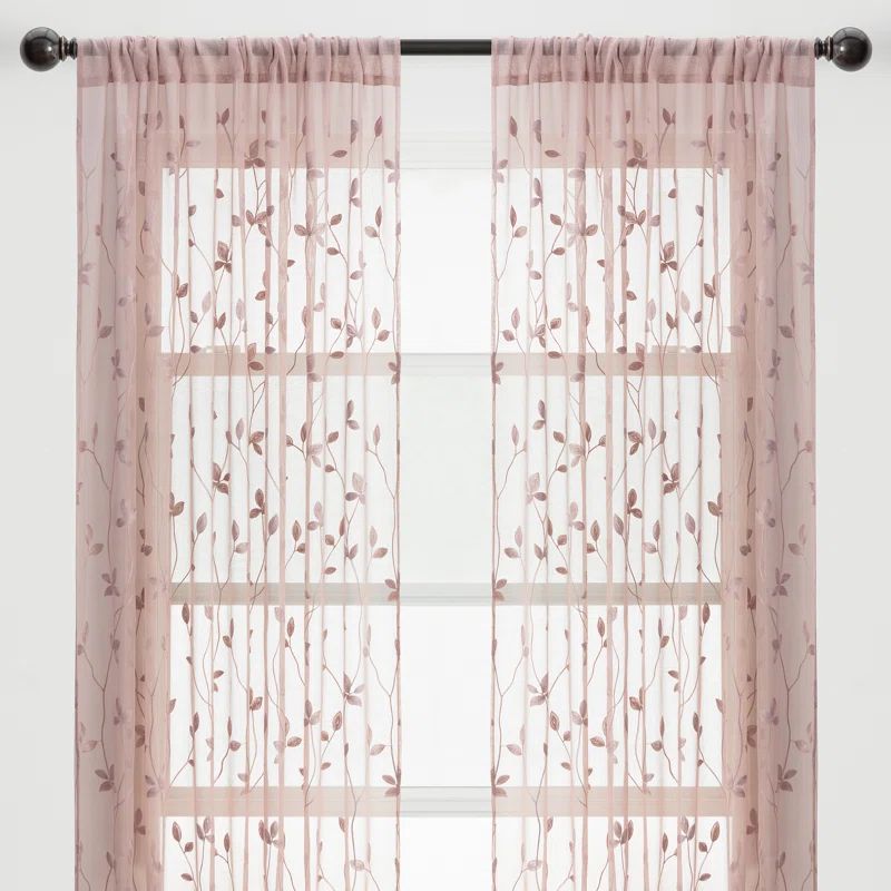 Sage Embroidered Vine Sheer Curtain Panels - Set of 2