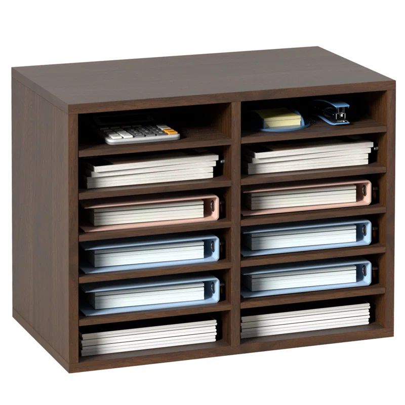 Brown MDF 12-Compartment Adjustable Literature Organizer