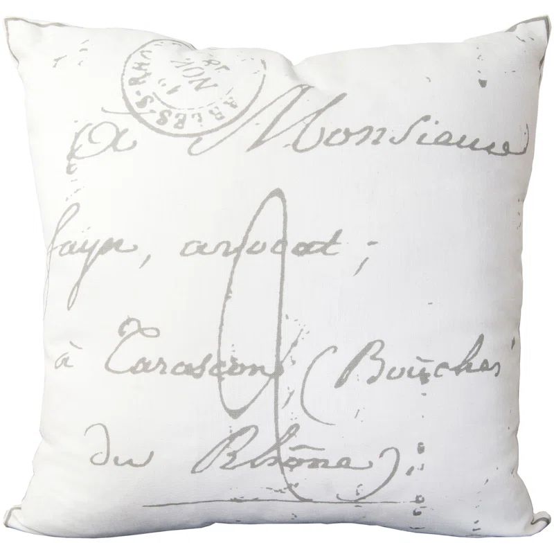 Montpellier Cream Cotton French Script Decorative Pillow