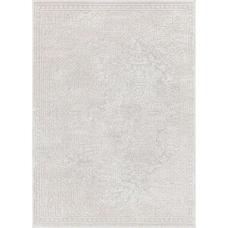 Ivory Synthetic Medallion Rectangular Area Rug, 3'11" x 5'3"