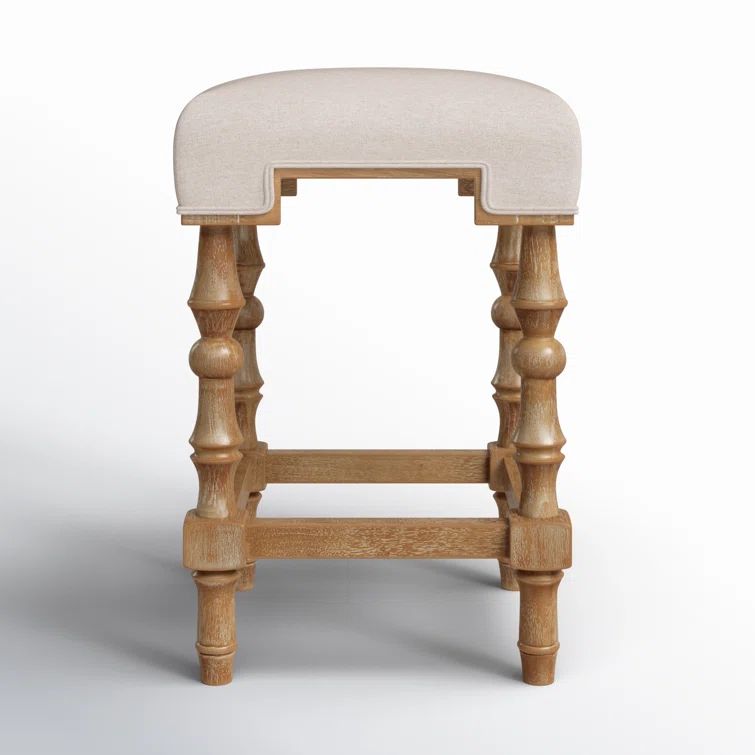 Shelly Striped 25.5" Brown Wooden Backless Counter Stool