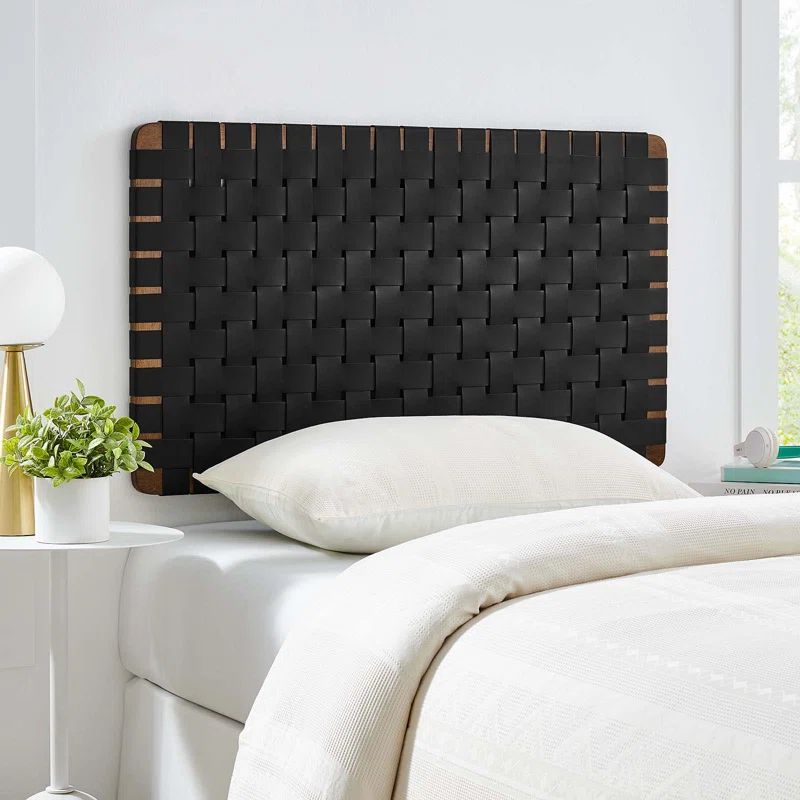 Walnut Black Twin Upholstered Vegan Leather Headboard
