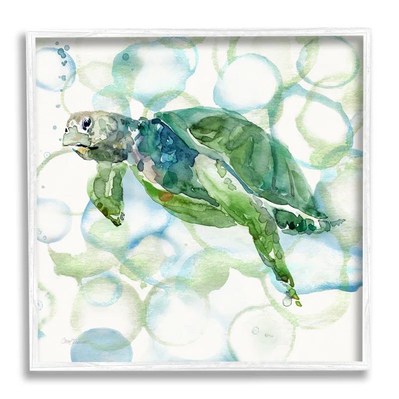 Watercolor Sea Turtle Swimming Ocean Canvas Print with White Frame
