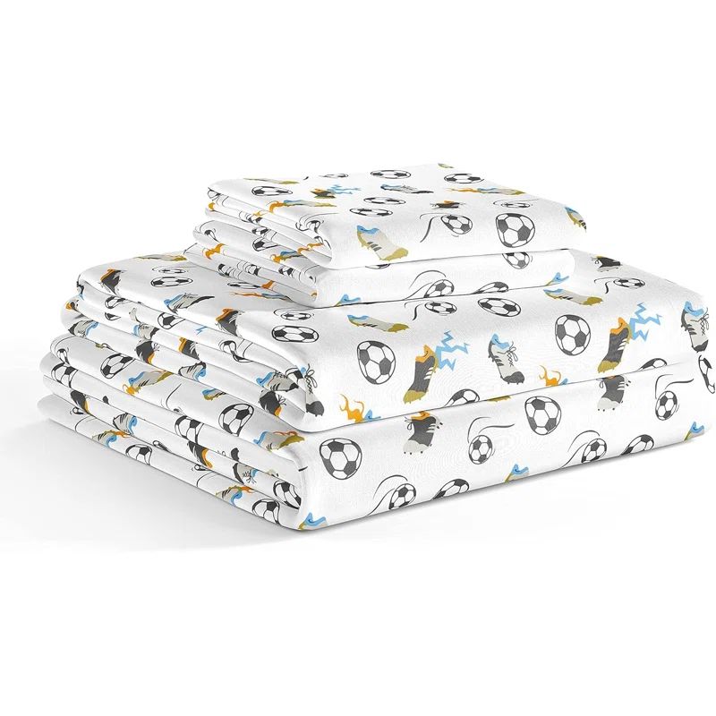 Kids Queen Size Soccer Print Microfiber Sheet Set