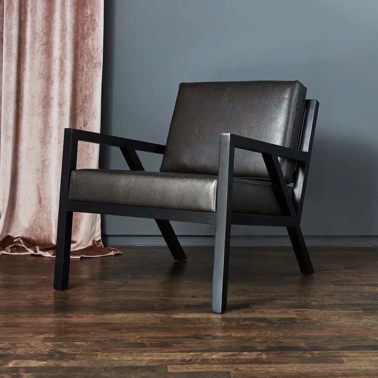 Truss Mid-Century Vegan Appleskin Leather Chair in Licorice/Ash Black
