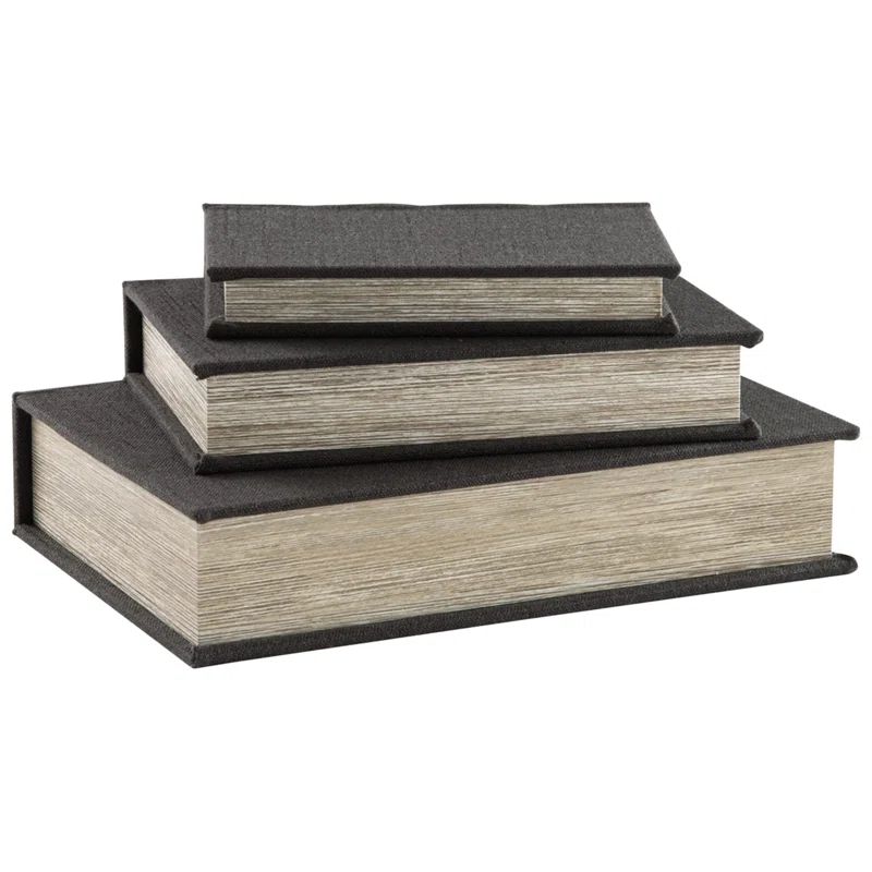 Black Faux Book Keepsake Storage Box Set, 3 Pieces