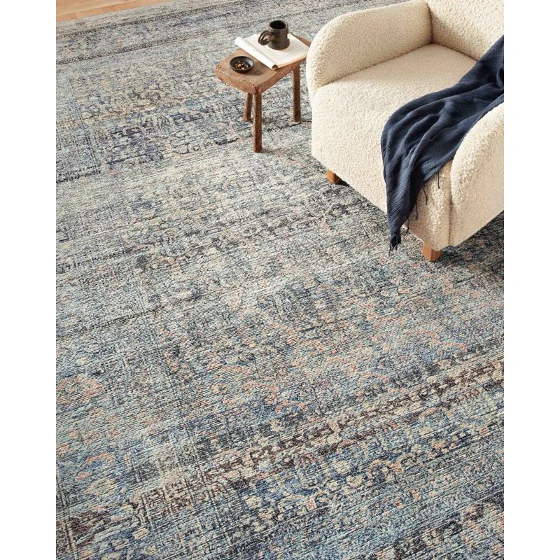 Denim and Blush 6' x 9' Distressed Synthetic Area Rug