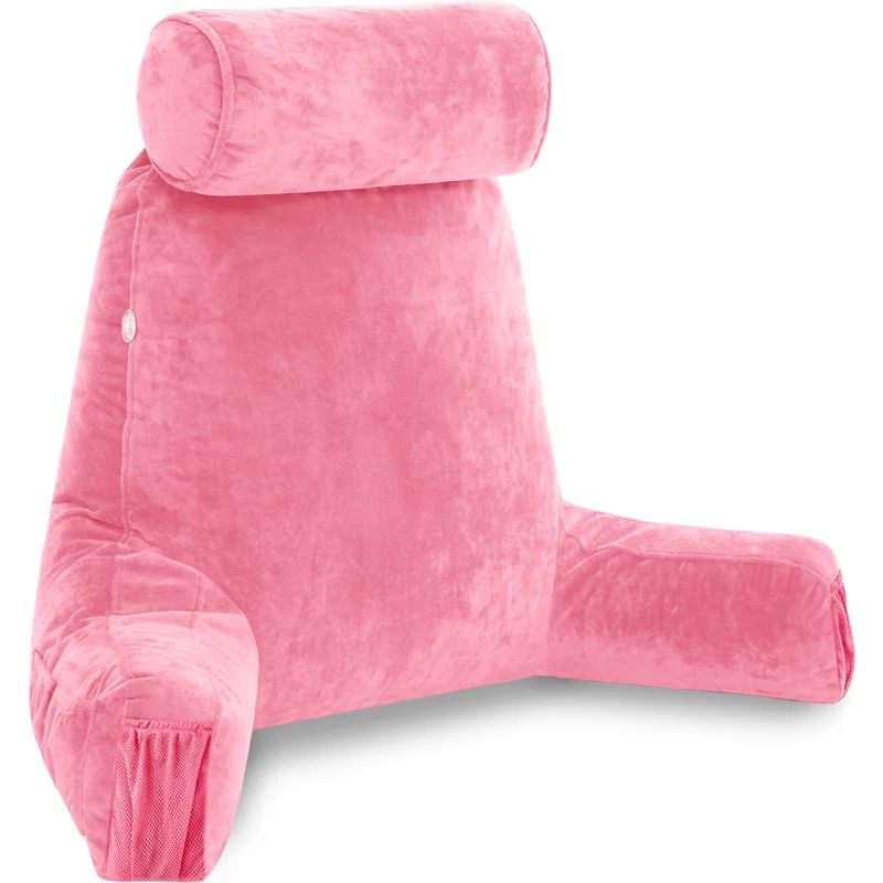 Medium Pink Faux Suede Memory Foam Reading Pillow with Arms