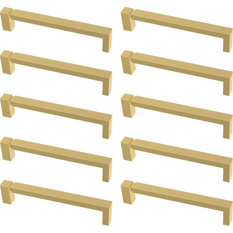 Brushed Brass Asymmetric Notched Bar Pull Set