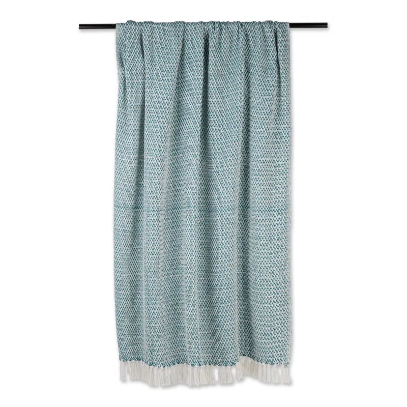 Teal Cotton Machine Washable Woven Throw with Fringe
