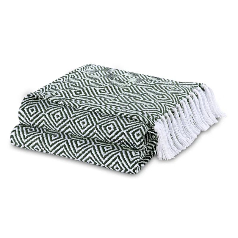 Green Cotton Geometric Pattern Throw Blanket Set