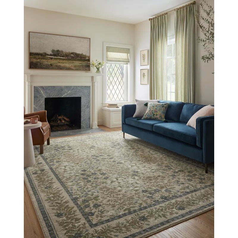 Cream Floral Synthetic Rectangular Area Rug 2'-8" x 4'