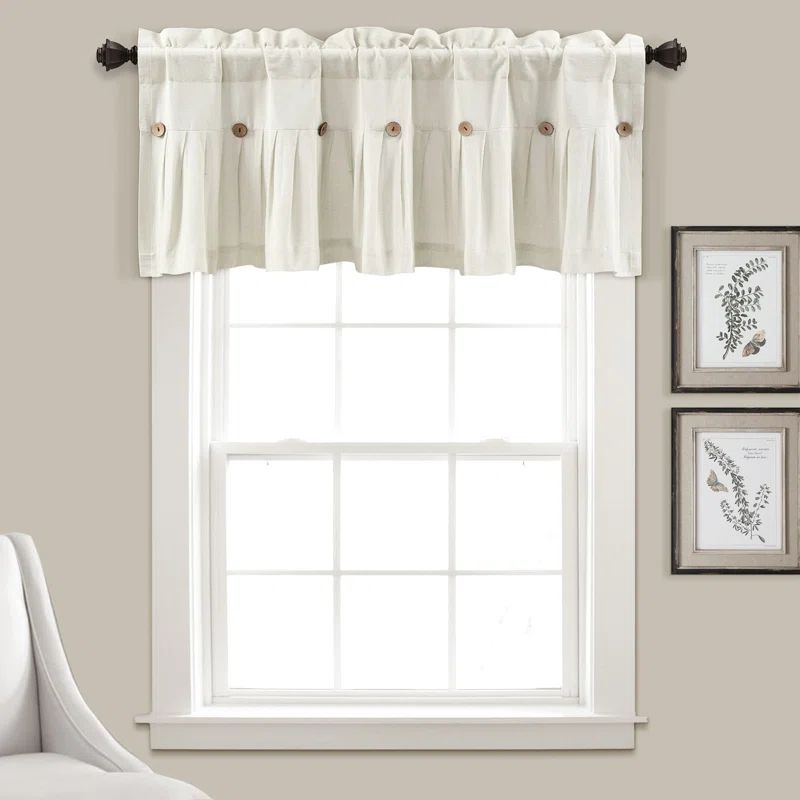 Off-White Linen Button Detail Window Valance