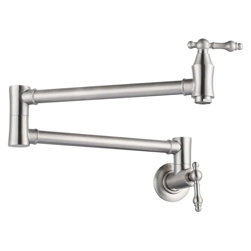 Brushed Nickel Wall Mounted Double Handle Pot Filler Faucet