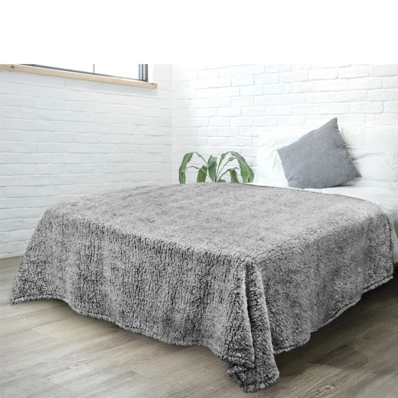 Heather Gray Twin Sherpa Fleece Faux Fur Blanket