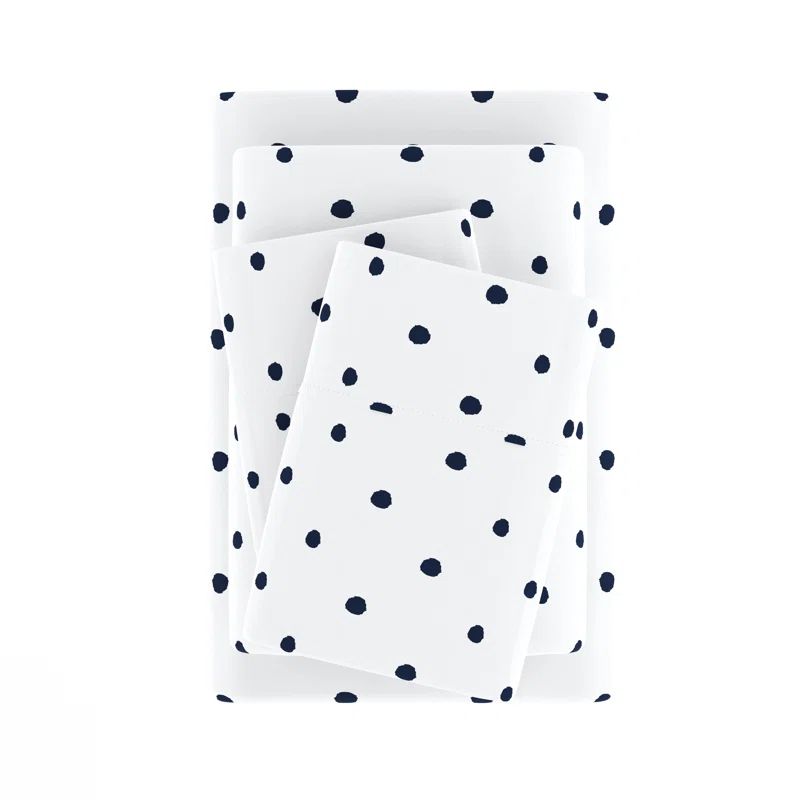 Navy Polka Dot Full Microfiber Sheet Set