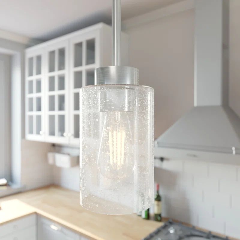 Hartland Brushed Nickel Mini Jar Pendant with Seeded Glass