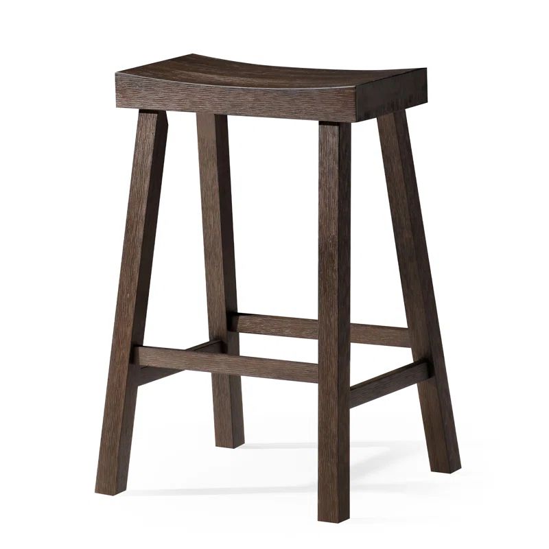 Vincent 26" Antiqued Brown Solid Wood Backless Saddle Counter Stool