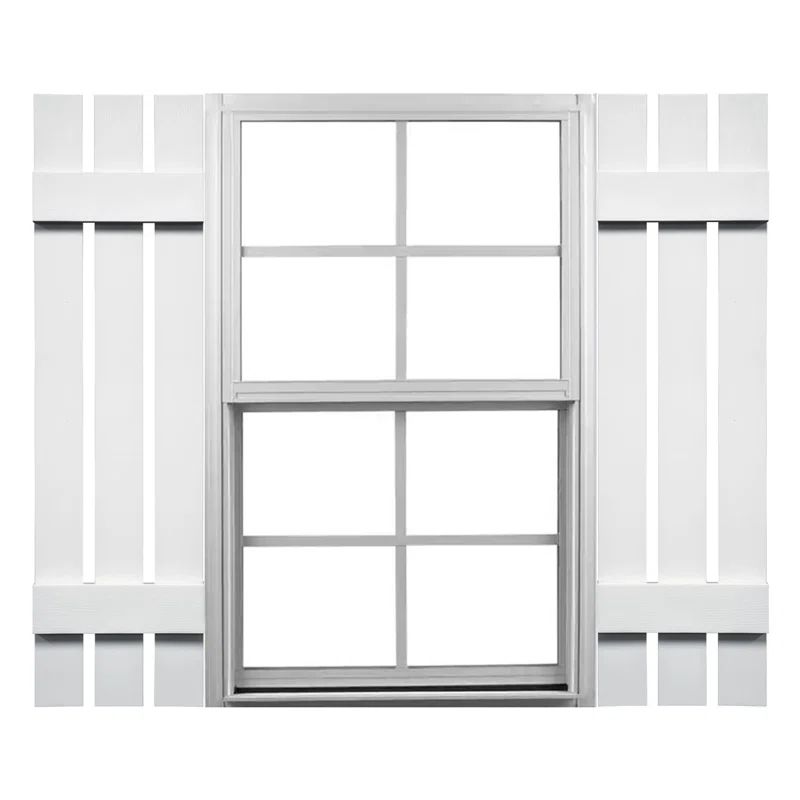 White Vinyl Exterior Board and Batten Shutters Pair, 12" x 39"