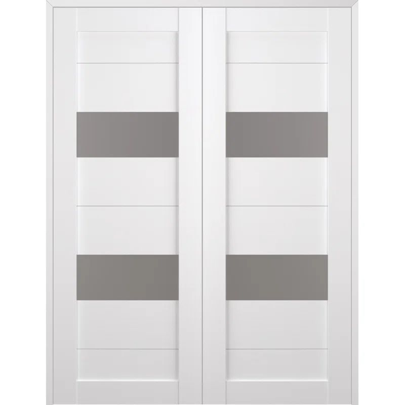 Bianco Noble Frosted Glass and Pine Composite Double French Door
