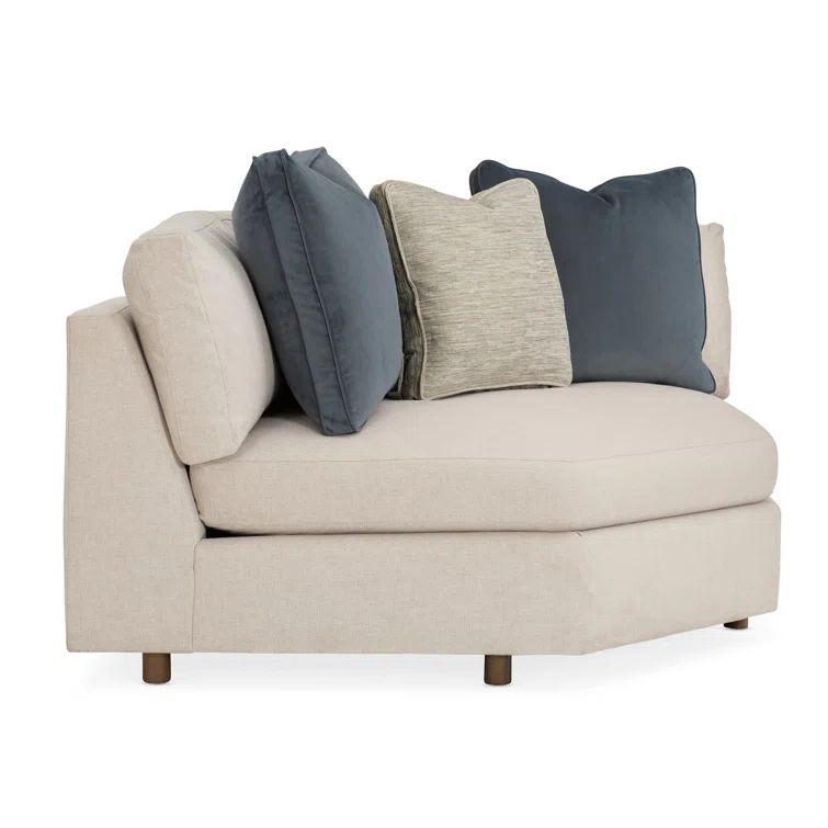 Beige Linen Transitional Stationary Sectional Sofa with Smoked Sable Wood Shelf