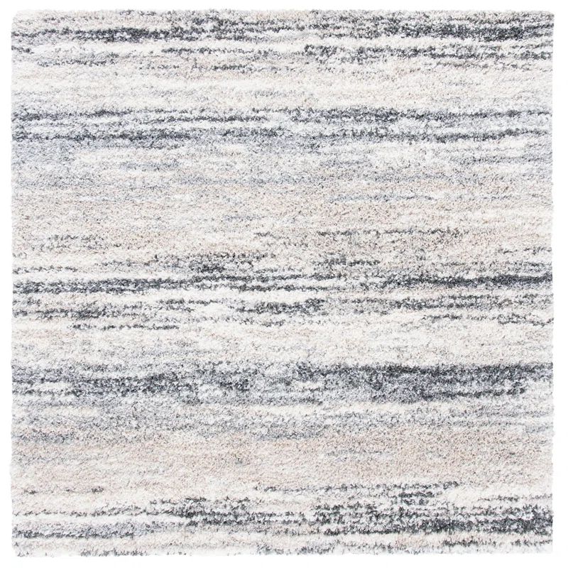 Ivory Square Hand-knotted Shag Rug, 6'7" x 6'7"