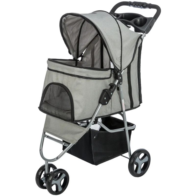 Gray Lightweight and Compact Pet Stroller for Small Dogs and Cats
