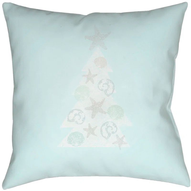 Blue Coastal Christmas Tree Polyester Square Pillow
