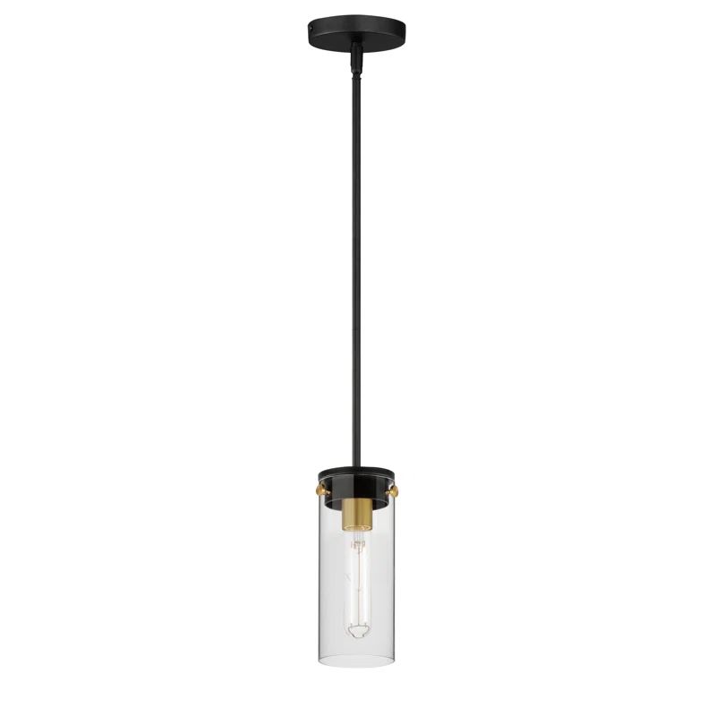 Black and Satin Brass Mini Pendant Light with Clear Glass Shade