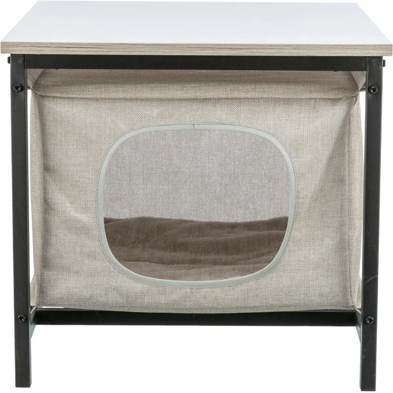Gray Metal and Fabric Cat Condo Side Table with Cushion