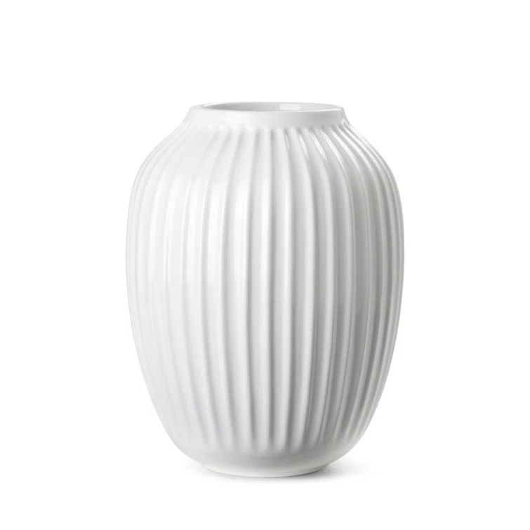 White Ribbed Porcelain Table Vase, 10-inch