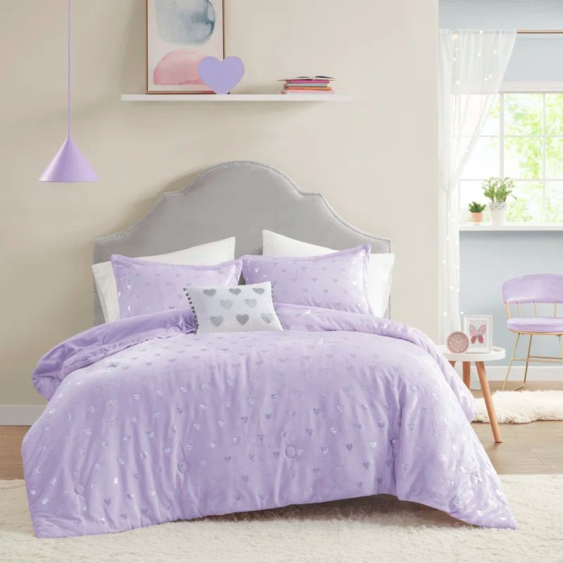 Full Purple and Silver Microfiber Kids Comforter Set