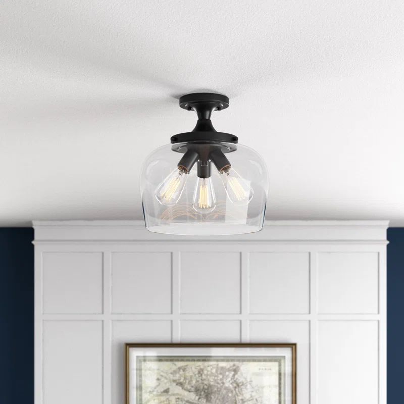 Ashford Matte Black Nickel Globe 13" Semi-Flush Ceiling Light