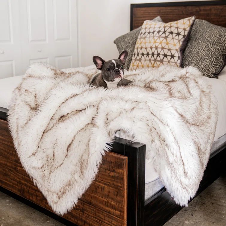 Original White and Brown Faux Fur Waterproof Pet Blanket