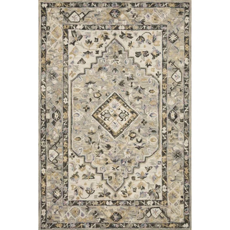 Handmade Grey and Ivory Wool Rectangular Rug, 27" x 45"