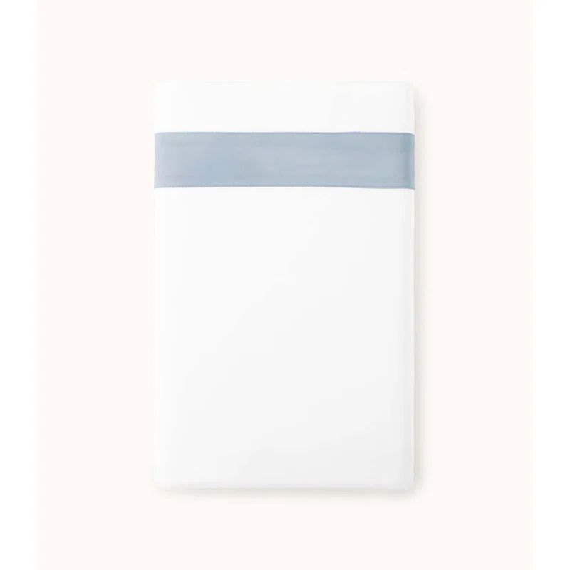 Queen Blue Cotton Percale Sateen Flat Sheet Set