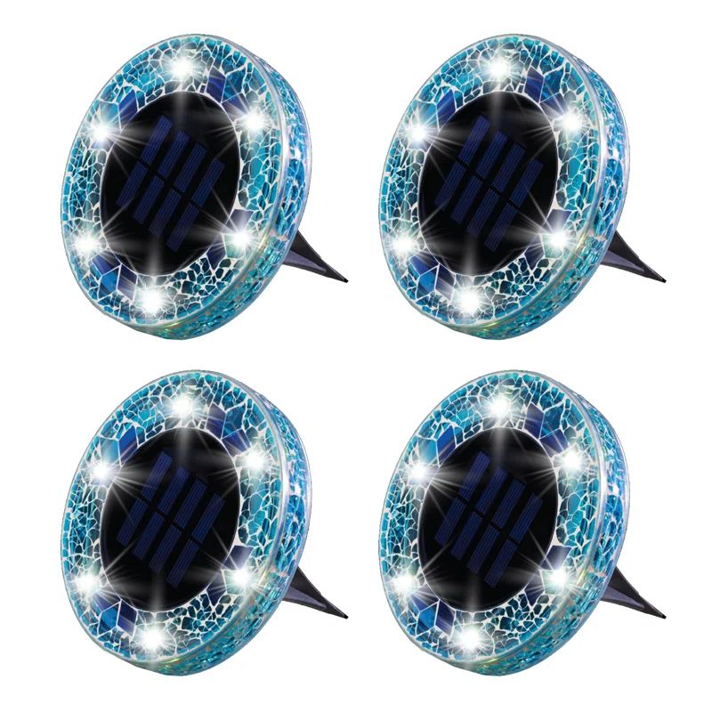 Blue Mosaic Solar Powered LED Disk Lights Set of 4