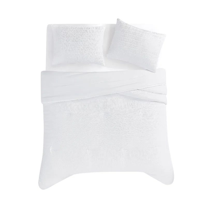 White Gathered Embellishment Microfiber Twin XL Bedding Set