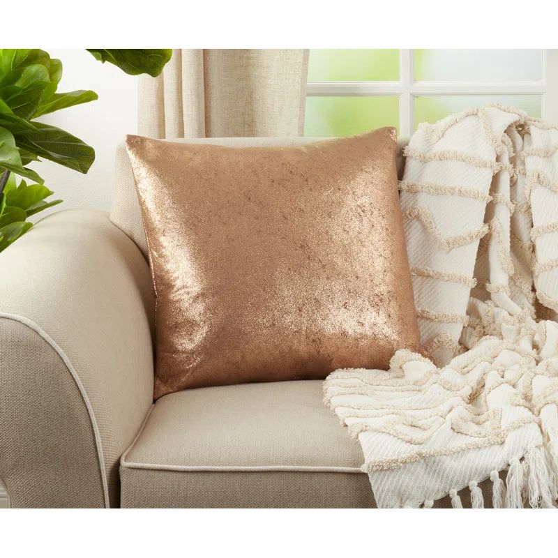 20" Rose Shimmering Metallic Down Filled Square Throw Pillow