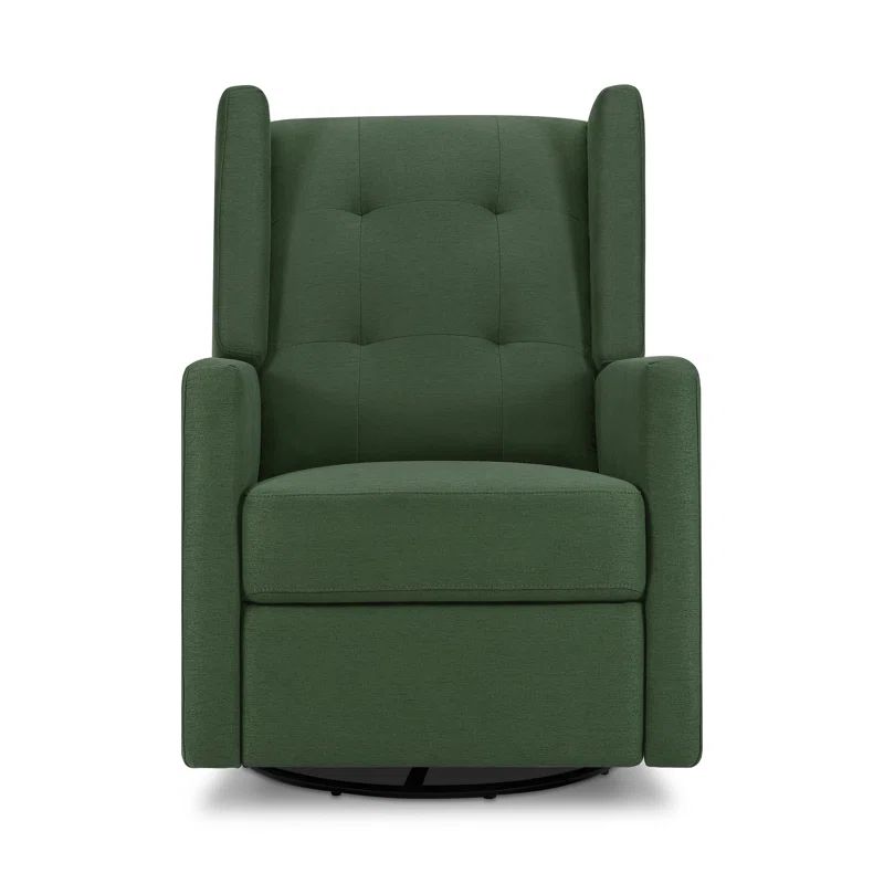 Pine Green Vegan Leather Swivel Recliner with Tufted Back