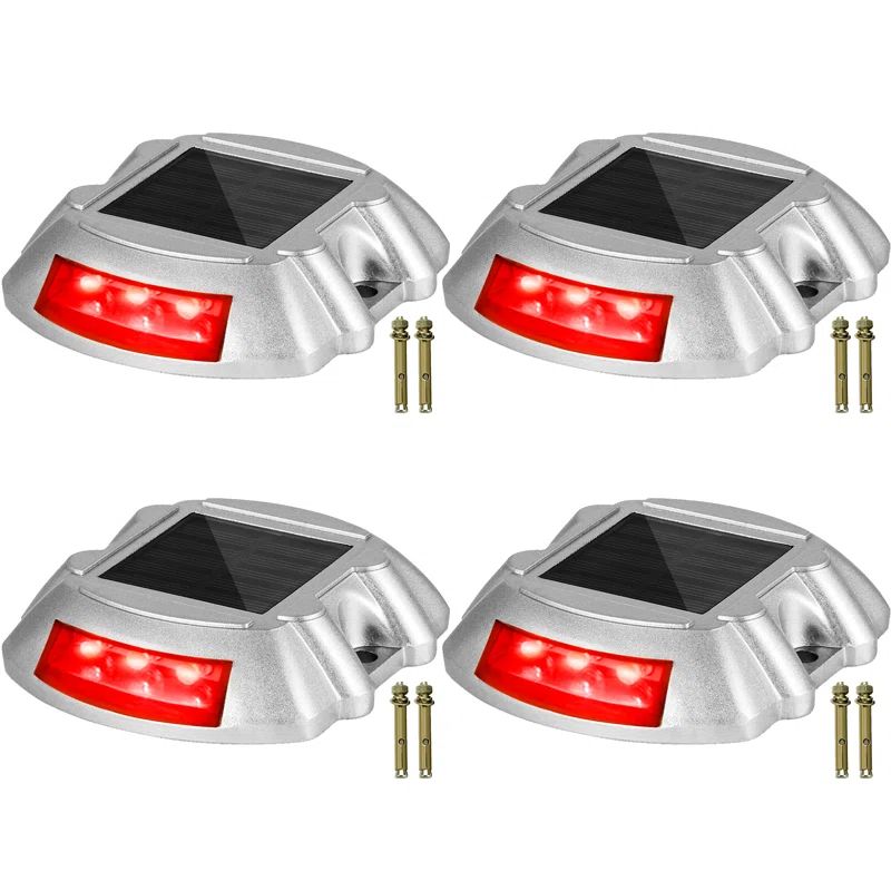 Solar Red LED Pathway Lights with Aluminum Shell, Set of 4