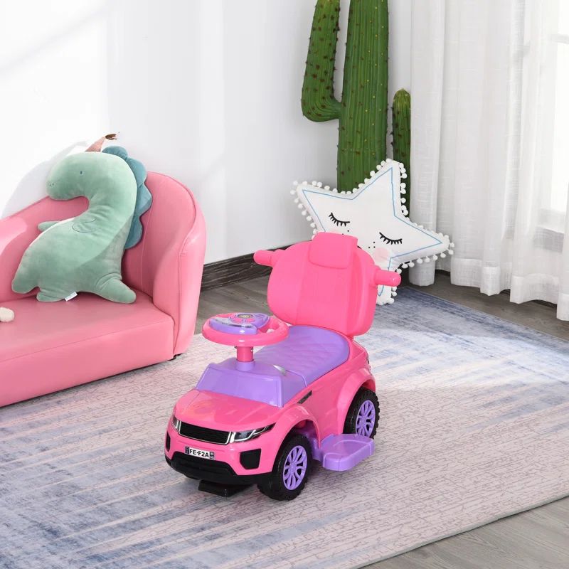 Pink and Purple 3-in-1 Kid's Ride-On Push Car