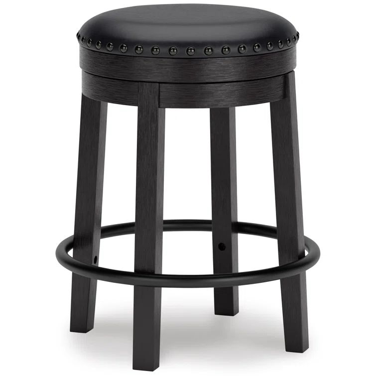 Valebeck Black Swivel Backless Wood and Metal Stool